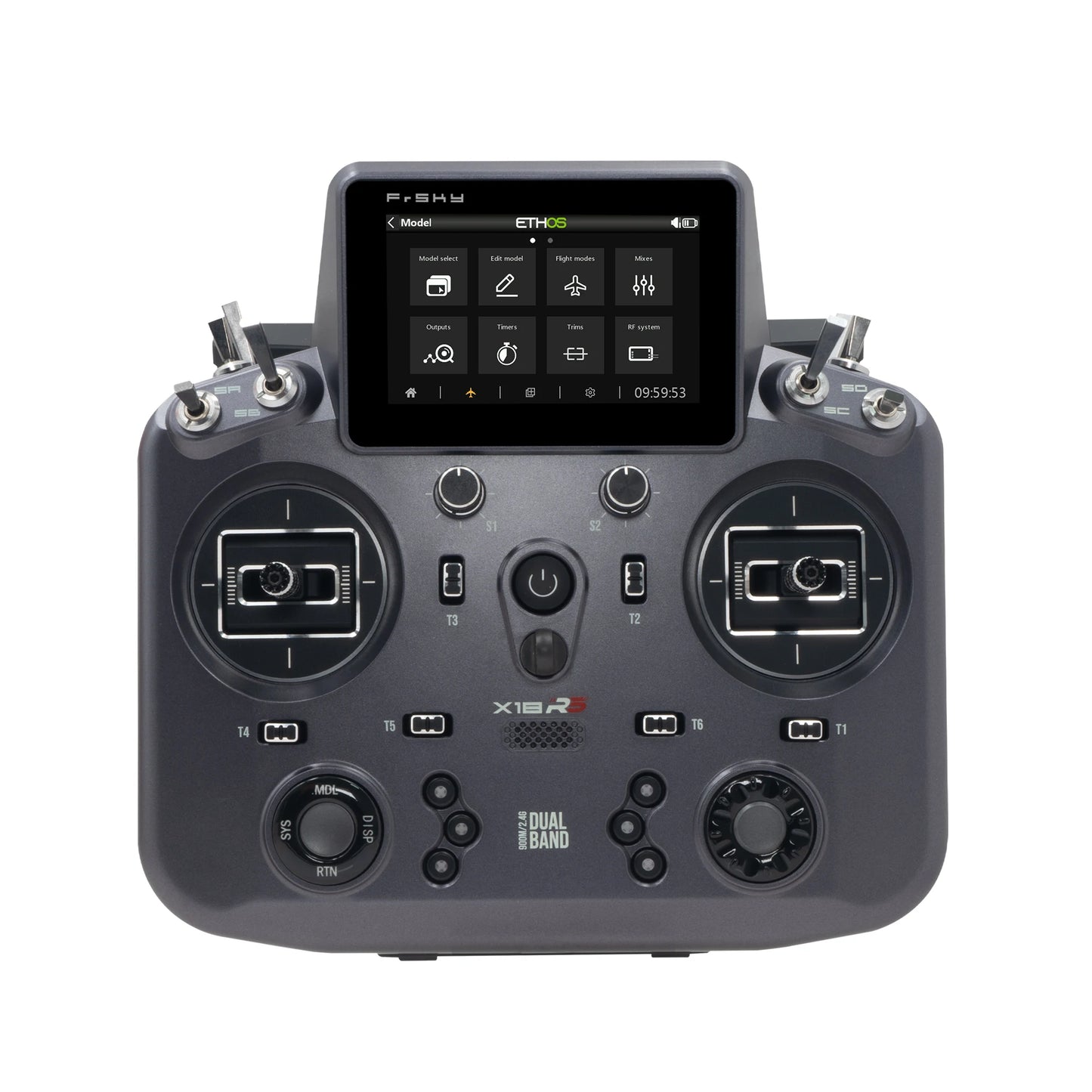 FrSky Tandem X18RS Radio, 24 Channels, LoRa Tuner Technology, for Adults, Two-Way Radio, Chameleon, Ruby Red, Meteorite Grey