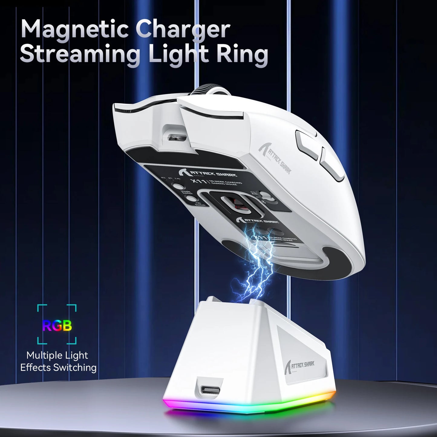 ATTACK SHARK X11 Lightweight Wireless Gaming Mouse with RGB Backlight Charging, Up to 22K DPI, PAW3311 Optical Sensor, HUYU Swit
