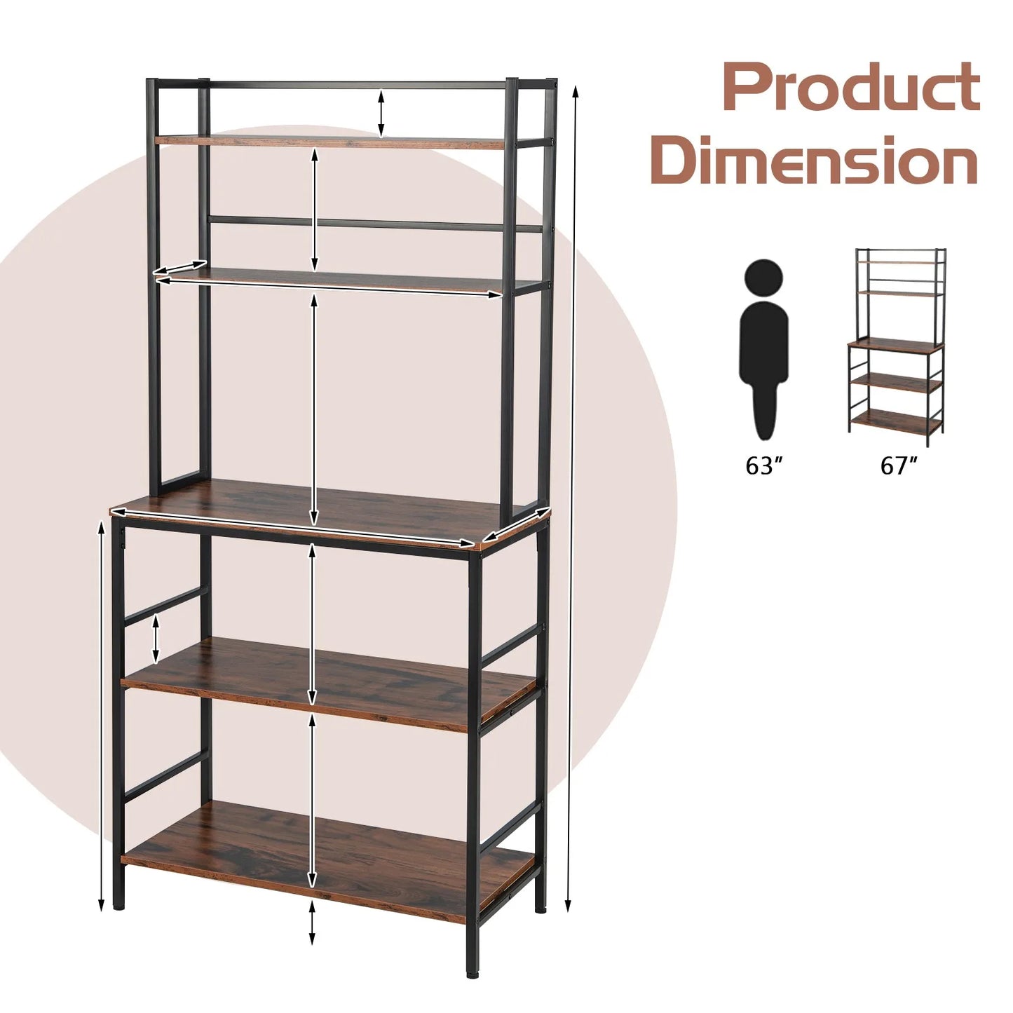 Kitchen 5-Tier Bakers Rack Microwave Stand Utility Storage Shelf Organizer