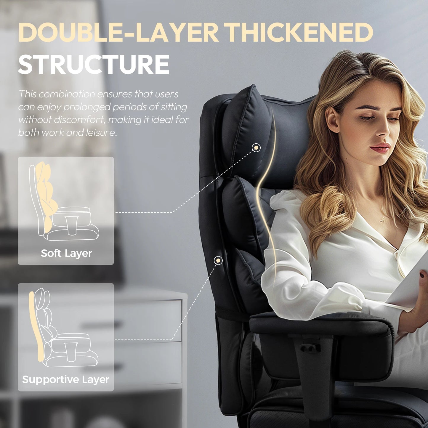 Dowinx Big and Tall Office Chair with Pocket Spring Cushion and Lumbar Support,High Back Computer Gaming Chair with Armrests